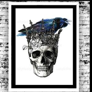 Raven King Gothic Romance Macabre Masculine Wall Art Decor 8.5x11